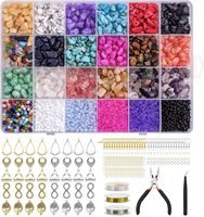 AHAYA Kit de fabrication de bijoux DIY en argile fait main, avec boîte de 24 compartiments, comprenant des perles géométriques en pierre naturelle multicolores de haute qualité