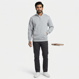 Sudadera con Capucha para Hombre, Color Gris Jaspeado, Dos Bolsillos Laterales, Corte Regular, Cuello Alto Simulado, Parte Inferior Gruesa, Diseño de Bordado Personalizado, 100% Algodón - Product Image 1