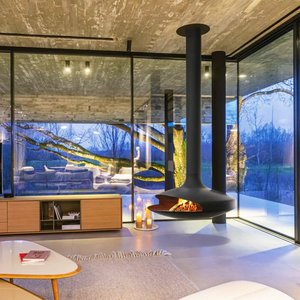 Chimenea Eléctrica Decorativa Suspendida con Simulación de <span class=keywords><strong>Fuego</strong></span>, Vista Panorámica de 360°, Calentador Electrónico Independiente para Interiores - Product Image 4