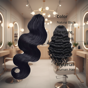 Extensioni per capelli umani all'uncinetto pre-looped senza cuciture, colore naturale, grezzi vergini, ondulati, all'ingrosso, per donna - Product Image 5