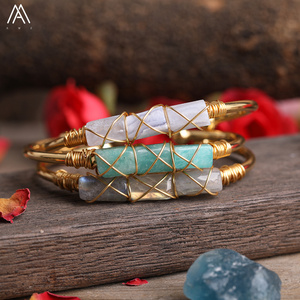 Handmade thời trang đá quý xi lanh hạt Cuff Vòng đeo tay cho phụ nữ mở dây bọc đồ trang sức - Product Image 5