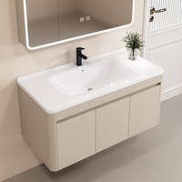 Meuble-lavabo de salle de bain moderne en aluminium alvéolé flottant, avec vasque en céramique étanche, miroir intelligent et étagères latérales ouvrables
