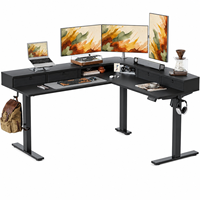 Bureau debout moderne en forme de L réglable avec support pour écran, pour poste de travail à domicile, table pour ordinateur portable en bois écologique