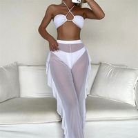 Nuevo Conjunto de Traje de Baño de Tres Piezas para Mujer, Color Sólido, Sexy, Pantalones Transparentes, Bikini