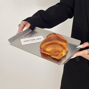 Plateau de service rectangulaire en acier inoxydable, plateau vintage, plateau pour le petit-déjeuner, plateau pour les collations et les desserts, pour café, restaurant, salon de thé - Product Image 4