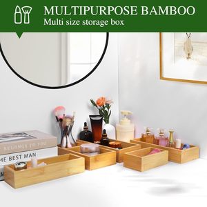 Bamboo Desktop Storage Box Rectangle 18L Office Organizer For Bedroom <b>Study</b> Bathroom <b>Desk</b> - Product Image 2