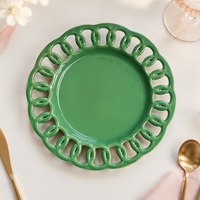 Assiettes de présentation en céramique multicolores, design ajouré en dentelle, pour mariage, fête, banquet, festival, décoration de table