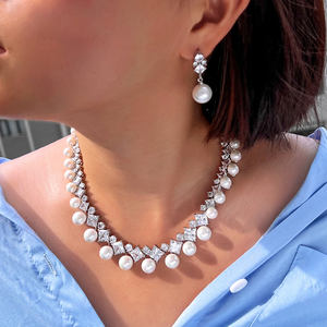 ชุดเครื่องประดับคิวบิกเซอร์โคเนียคุณภาพสูง สร้อยคอและต่างหูแบบมีประกาย ดีไซน์ไข่มุกเทียมเม็ดใหญ่ สำหรับเจ้าสาว งานแต่งงาน และผู้หญิงทั่วไป - Product Image 6