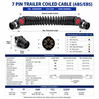 Câble adaptateur de remorque Hjyajzt ABS 7 broches, câble spiralé de remorque 7 broches, connecteur de câble à ressort 4,5 m pour pièces de camion