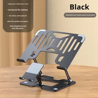 Support vertical réglable en hauteur 2 en 1 en acier au carbone pour ordinateur portable, téléphone et tablette avec support de téléphone