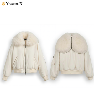 LOVEXUAN Chaqueta Bomber de Plumón Premium para <span class=keywords><strong>Mujer</strong></span>, 100% Poliéster, Cuello de Piel de Zorro Genuina, Plumón de <span class=keywords><strong>Ganso</strong></span> Ligero, Corte Corto - Product Image 3