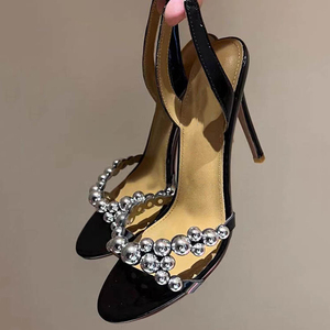 Sandales à talons aiguilles pour femmes, style mode, avec grandes perles, à bride arrière, pour l'été et les tenues habillées - Product Image 4