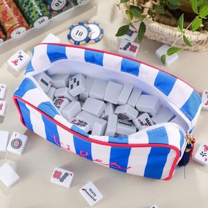 Bolsa de Lona a Rayas Portátil BST para Fichas de Mahjong, Bolsa de Cosméticos, Neceser de Viaje, Bolsa de Almacenamiento Multifuncional para el Hogar con Borlas - Product Image 6