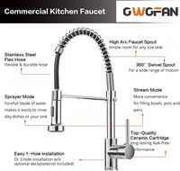 304SUS Gourmet Pull Out Chrome Robinet d'évier de cuisine Mono Trou Mitigeur d'eau chaude et froide à arc élevé