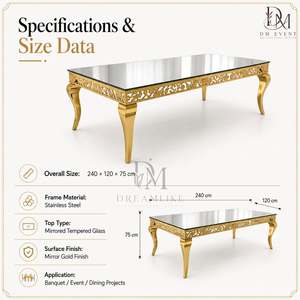 Table de banquet rectangulaire de luxe en acier inoxydable doré avec manteau de table décoratif découpé pour événements de mariage - Product Image 4