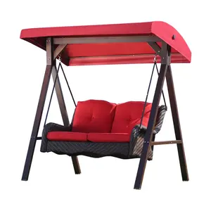 Yüksek kaliteli Rattan sallanır sandalye bahçe gölgelik plaj Metal hasır ferforje veranda + salıncaklar 2 koltuklu asılı salıncak seti