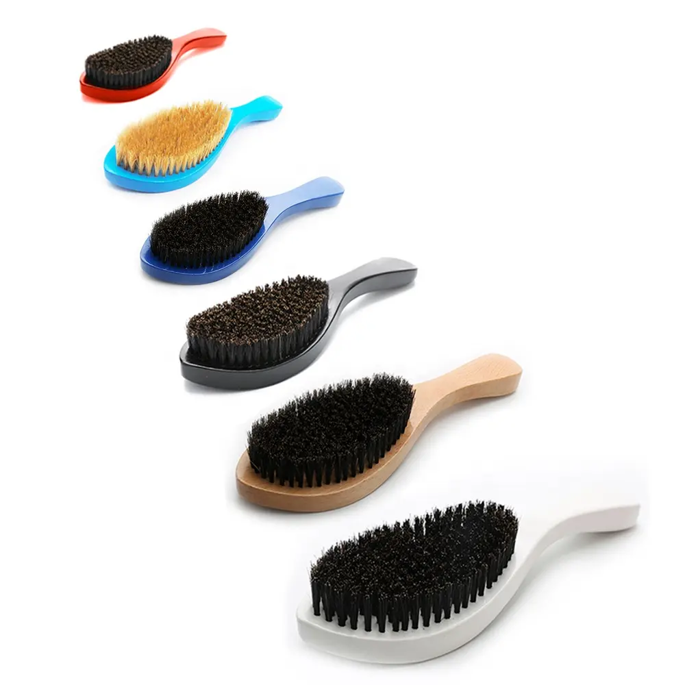 Brosse ondulée à cheveux naturels, 20 pièces, poils de sanglier 100% courbés, personnalisée, pour hommes et barbe, vente en gros, 360