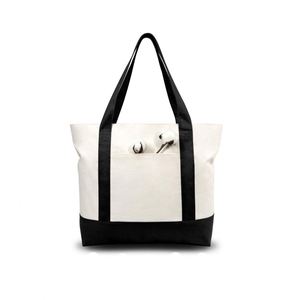 Custom Fashion Daily Essentials Shopping <b>Large</b> Capacity <b>Canvas</b> Tote <b>Bag</b> With External Pocket Top Zipper Closure - Product Image 1