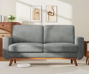 Sofá cama moderno y cómodo de dos asientos de cuero de pana PU de madera maciza con cojín de resorte de asiento profundo para dormitorio o sala de estar - Product Image 1