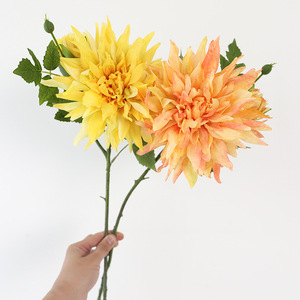 Fleur de Dahlia Artificielle à Tige Unique en Soie Plastique Haute Simulation pour Décoration Mariage et Maison Orange Jaune Rouge Blanc - Product Image 4