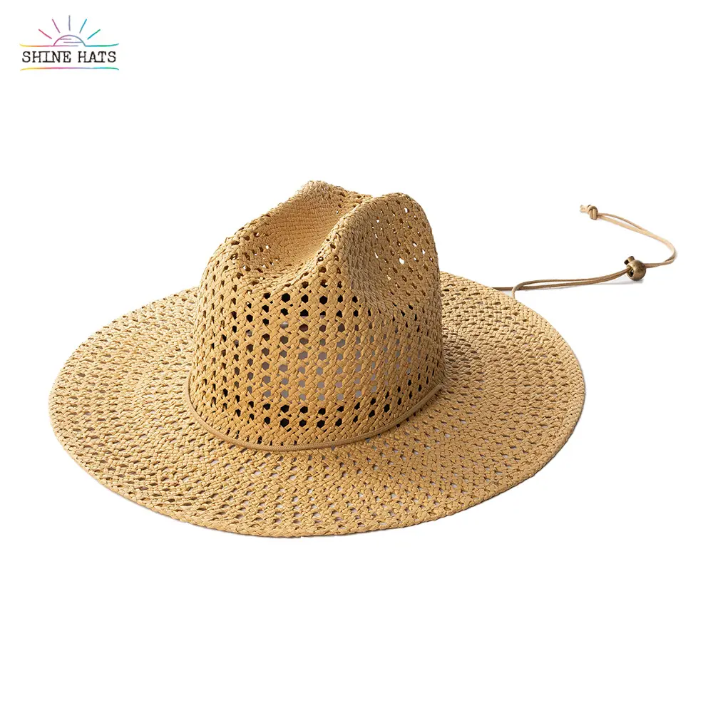 Shinehats 2023 מותאם אישית סיטונאי נייר קש כובע דוט לגזור קאובוי נשים גבירותיי חוף סומבררו קיץ שמש כובע יוקרה עם חגורת