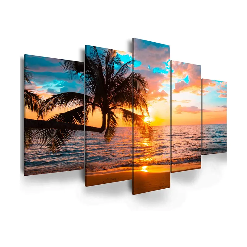 5 Piece Landscape Wall Art Ocean Sea Beach Sunset Pictures Framed Canvas Prints Seascape painting