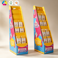 Présentoir de sol en carton recyclable, support de vente au détail robuste en carton ondulé pour la merchandising de papeterie, de jouets et d'autocollants pour enfants