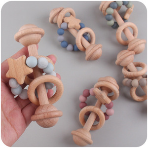 <span class=keywords><strong>Hochet</strong></span> de dentition en <span class=keywords><strong>bois</strong></span> avec anneau de perles en silicone, jouet de dentition d'apprentissage précoce en forme d'étoile pour bébé - Product Image 6