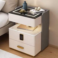 Table de Chevet Moderne en Bois Massif avec Verre Trempé, Tiroir Verrouillable, Lumière LED, Recharge Sans Fil et Coffre-Fort Intégré pour Chambre à Coucher - Vente en Gros