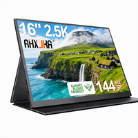 Moniteur portable AHXJKA 16 pouces, écran unique 2560x1600 2.5K 144Hz, étui en cuir, un seul câble, compatible Win/Mac/Console