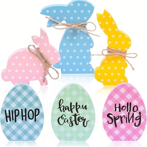 DAMAI Cross Border <b>Easter</b> Wooden Decor Set Rabbit and Egg Shape <b>Ornament</b> for Party Tabletop Decor Handmade Natural Wood Craft - Product Image 4