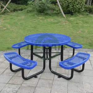 Outdoor City Furniture Home Leisure Powder Coating Steel Picnic Dining Tables For Garden