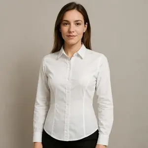 <b>Women's</b> <b>Long</b> <b>Sleeve</b> Embroidered Silk <b>Blouse</b> Shirt With Italian Collar And Asymmetrical Design For Office Or Casual Wear Size XL - Product Image 3