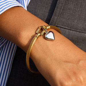 Pulsera con Colgante en Forma de Corazón, Oro de 18K y Acero Inoxidable, Dos Tonos, Unisex, Joyería para Regalo - Product Image 2