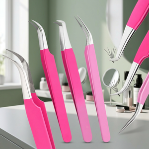 <b>Pink</b> Eyelash Extension Tweezers <b>Set</b> Stainless Steel Precision Curved Tips For Volume Fan Lashes Beauty Salon <b>Tools</b> - Product Image 3