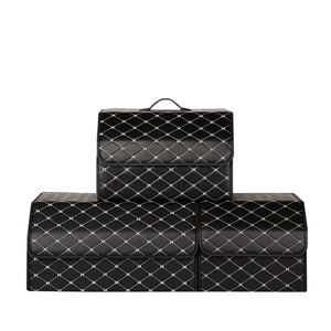 Leather Universal Trunk Storage Box Collapsible Folding Compartments Car Boot Organizer