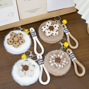 Pendentif miroir en peluche Hiver et Automne, Miroir de maquillage, Pendentif de <span class=keywords><strong>sac</strong></span> en peluche à pois et fleurs, Accessoire porte-clés - Product Image 6