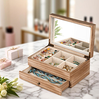 Boîte à bijoux rectangulaire de luxe en bois, organisateur de rangement double couche pour bagues, boucles d'oreilles, colliers, bracelets, bijoux de maison et de vacances