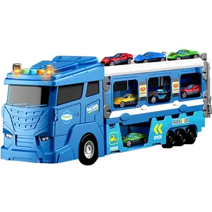 Transporte Car Carrier Truck-com 6 Carros Race Track Play Set Com Luzes Sons Crianças Presentes (azul)