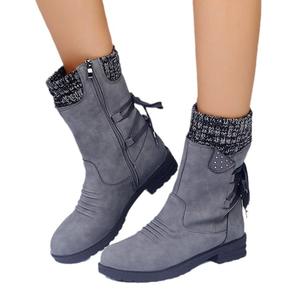 Venta al por mayor de <span class=keywords><strong>botas</strong></span> de mujer de talla grande 2025 invierno cómodo Tacón cuadrado bajo puntera tela elástica suela de madera superior Slip-On - Product Image 6