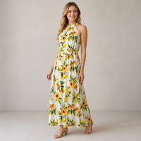 Robe midi à imprimé floral et col halter pour femme Joydressing, taille élastique, robe de plage pour les détaillants de vêtements