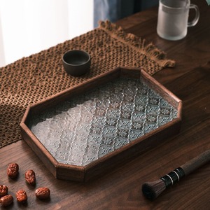 Walnut Color Wooden Square <b>Tray</b> For Tea Set Fruit Storage <b>Serving</b> Plate Decorative Living Room Use - Product Image 3