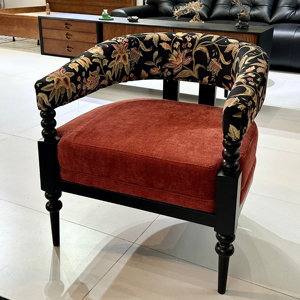 Fauteuil de style français vintage, fauteuil en tissu floral de luxe, chaise à dossier haut en bois massif, chaise d'appoint en velours pour salon - Product Image 1