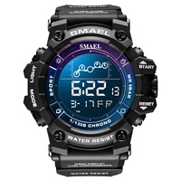 SMAEL 8082 Jam Tangan Olahraga Digital untuk Pria-Tahan Air 50 Bar Layar LED Tali Silikon Kronograf Alarm Bercahaya & Stopwatch