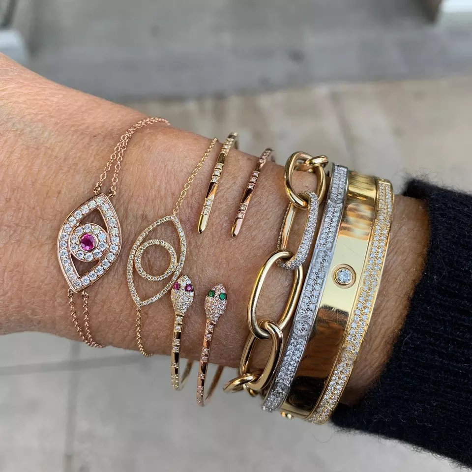 OIDEA Bracciale Aperto Donna – Serpente Placcato Oro 14K, Largo 10 Mm, Con Zirconi, Regolabile 17-20 Cm