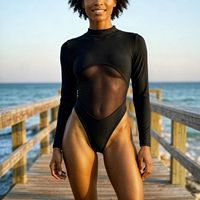 Maillot de bain monokini en maille rose fluo à manches longues, personnalisé, marque privée, pour le J'ouvert du lundi du Carnaval des Caraïbes, vente en gros pour Miami