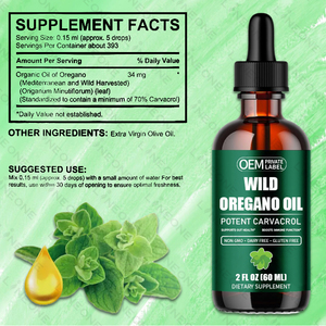 Huile d'origan sauvage naturelle OEM 60ml Complément alimentaire pur Gouttes de stimulation immunitaire Favorise la santé des adultes - Product Image 2