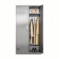 Armoire de rangement moderne à double porte en acier inoxydable avec penderie et miroir, armoire métallique autoportante grande capacité pour hôtel