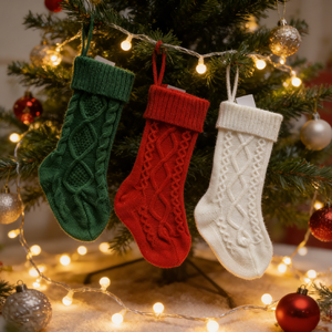 Chaussettes <span class=keywords><strong>de</strong></span> <span class=keywords><strong>Noël</strong></span> en tricot torsadé Rouge Vert Blanc, Chaussettes suspendues pour cheminée, Sacs cadeaux, Décoration <span class=keywords><strong>de</strong></span> fête - Product Image 1