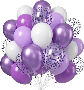 Balon pesta ungu Lavender 12 inci balon ungu cahaya Lavender balon ungu ungu dan balon konfeti